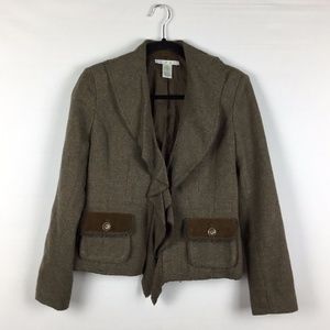 CAbi  Kensington Brown Ruffled Lapel Blazer Jacket